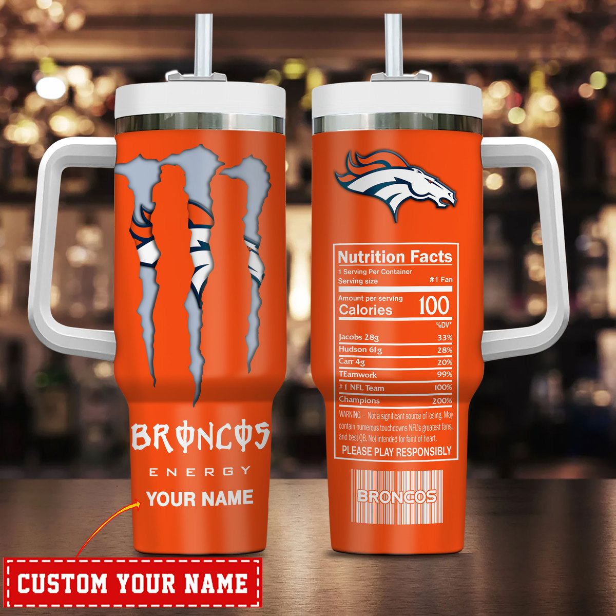 Denver Broncos NFL Energy Nutrition Facts Custom Stanley Cup 40 oz 30 oz Tumbler With HandleTVC230172