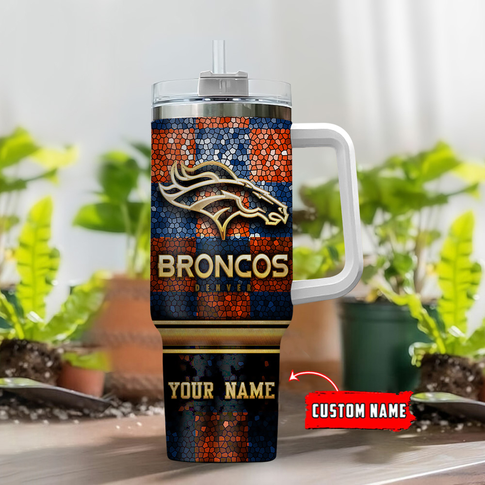 Denver Broncos NFL Glitter Golden Logo Custom Stanley Cup 40 oz 30 oz Tumbler With HandleTVC2301113 - Image 2