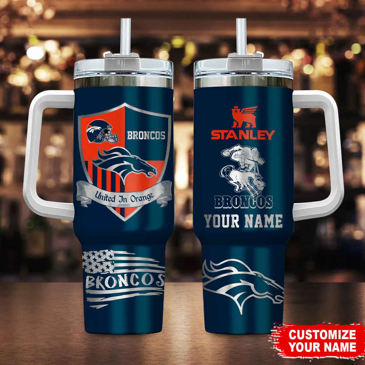 Denver Broncos NFL Silver Logo Custom Stanley Cup 40 oz 30 oz Tumbler With HandleTVC2301106