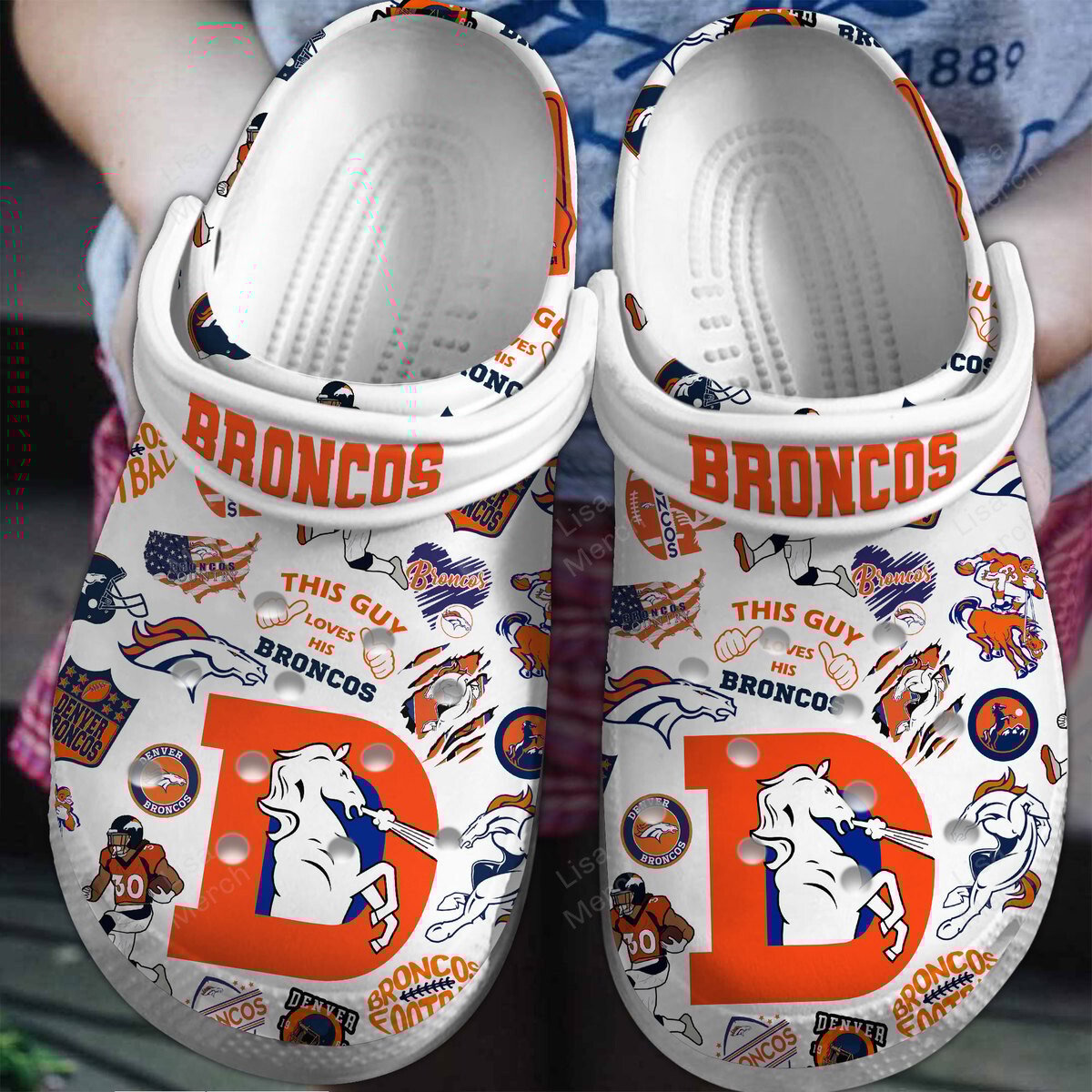 Denver Broncos NFL Sport Crocs Crocband Clogs Shoes Comfortable For Men Women and Kids