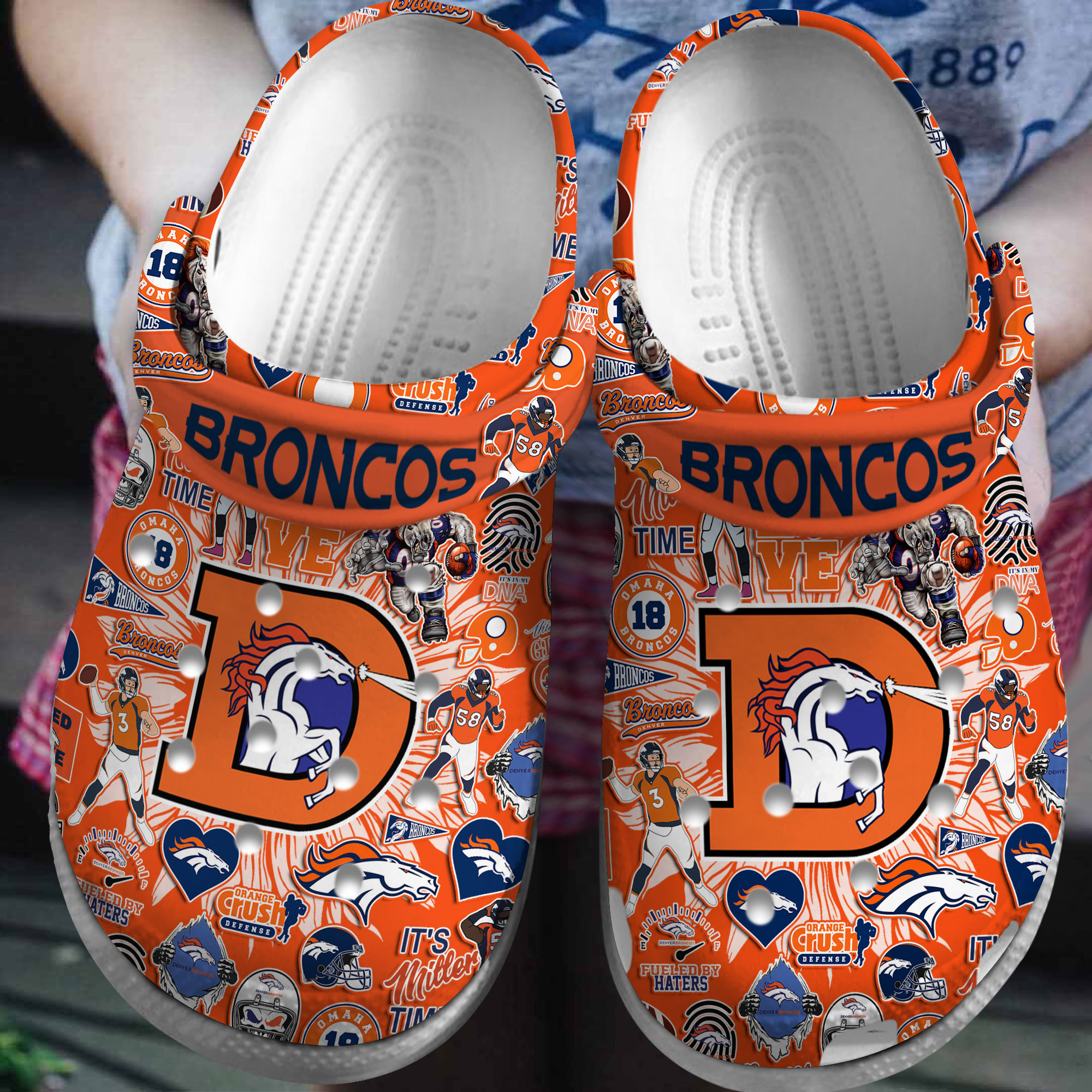 Denver Broncos NFL Sport Crocs Crocband Clogs Shoes Comfortable For Men Women and Kids