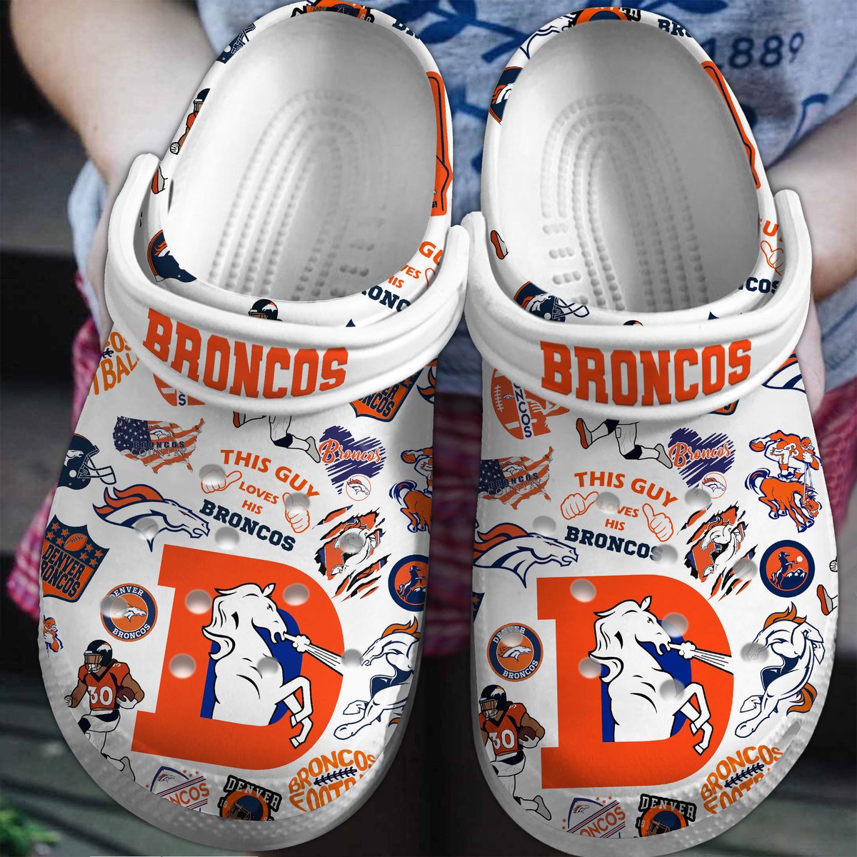 Denver Broncos NFL Sport Crocs Crocband Clogs Shoes Comfortable For Men Women and Kids