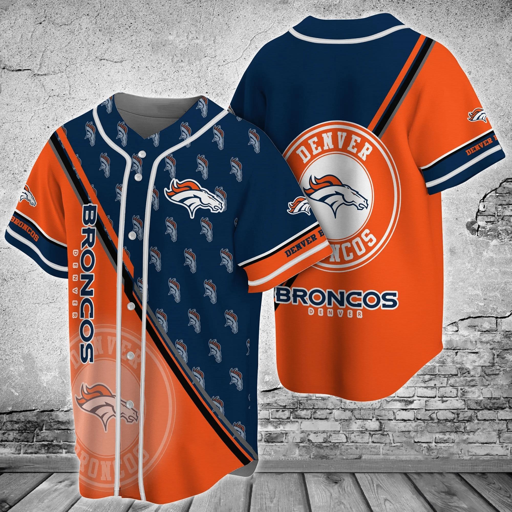 Denver Broncos NLF Baseball Jersey Shirt Ã¢â‚¬â€œ Orange And Blue