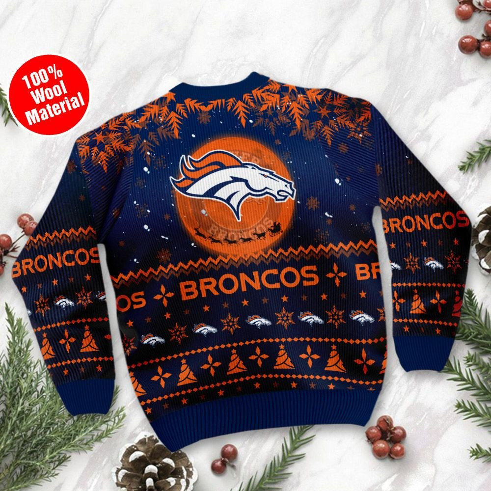 Denver Broncos Santa Claus In The Moon Ugly Christmas Sweater Adult 3D Funny Matching for family - Image 3
