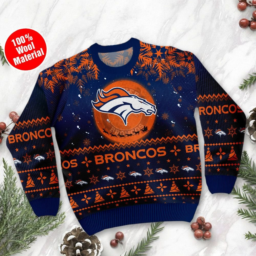 Denver Broncos Santa Claus In The Moon Ugly Christmas Sweater Adult 3D Funny Matching for family - Image 2