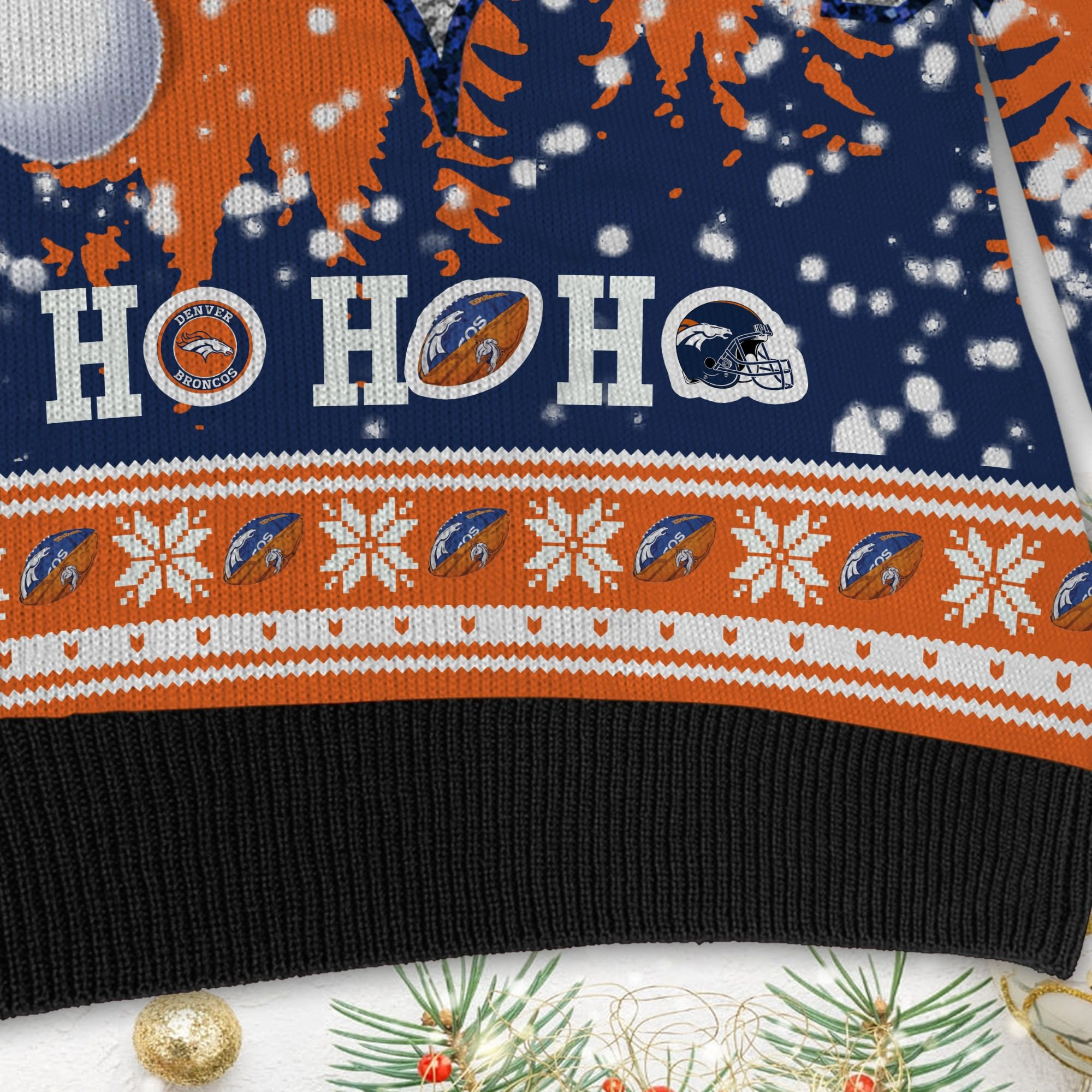 Denver Broncos Symbol Wearing Santa Claus Hat Ho Ho Ho Custom Personalized Ugly Christmas Sweater Adult 3D Funny Matching for family - Image 5