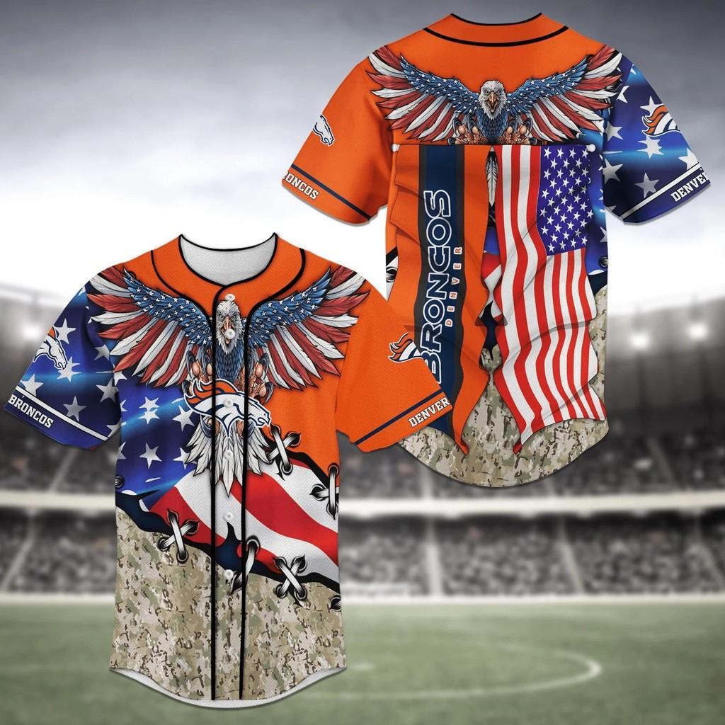 Denver Broncos Us Flag With Eagle Baseball Jersey Shirt