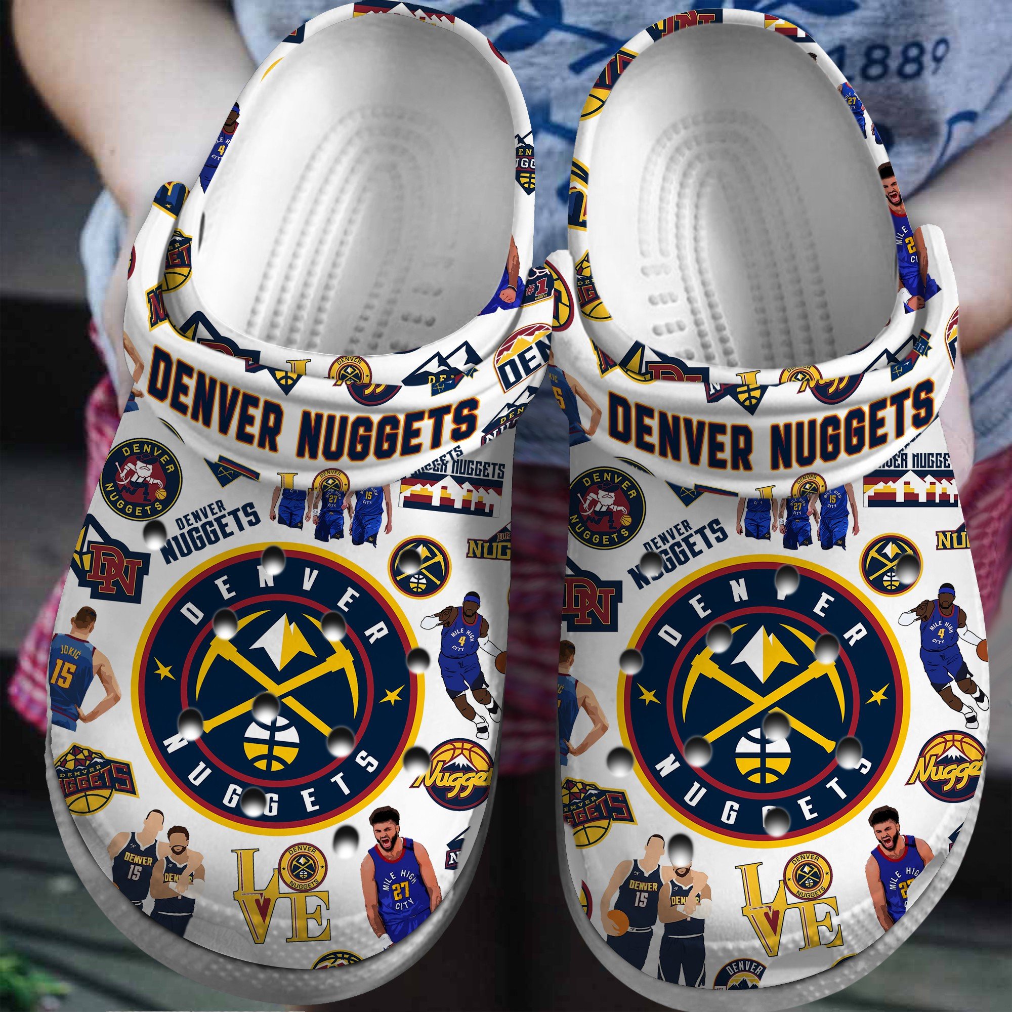Denver Nuggets NBA Basketball Sport Crocs Crocband Clogs Shoes Comfortable For Men Women and Kids