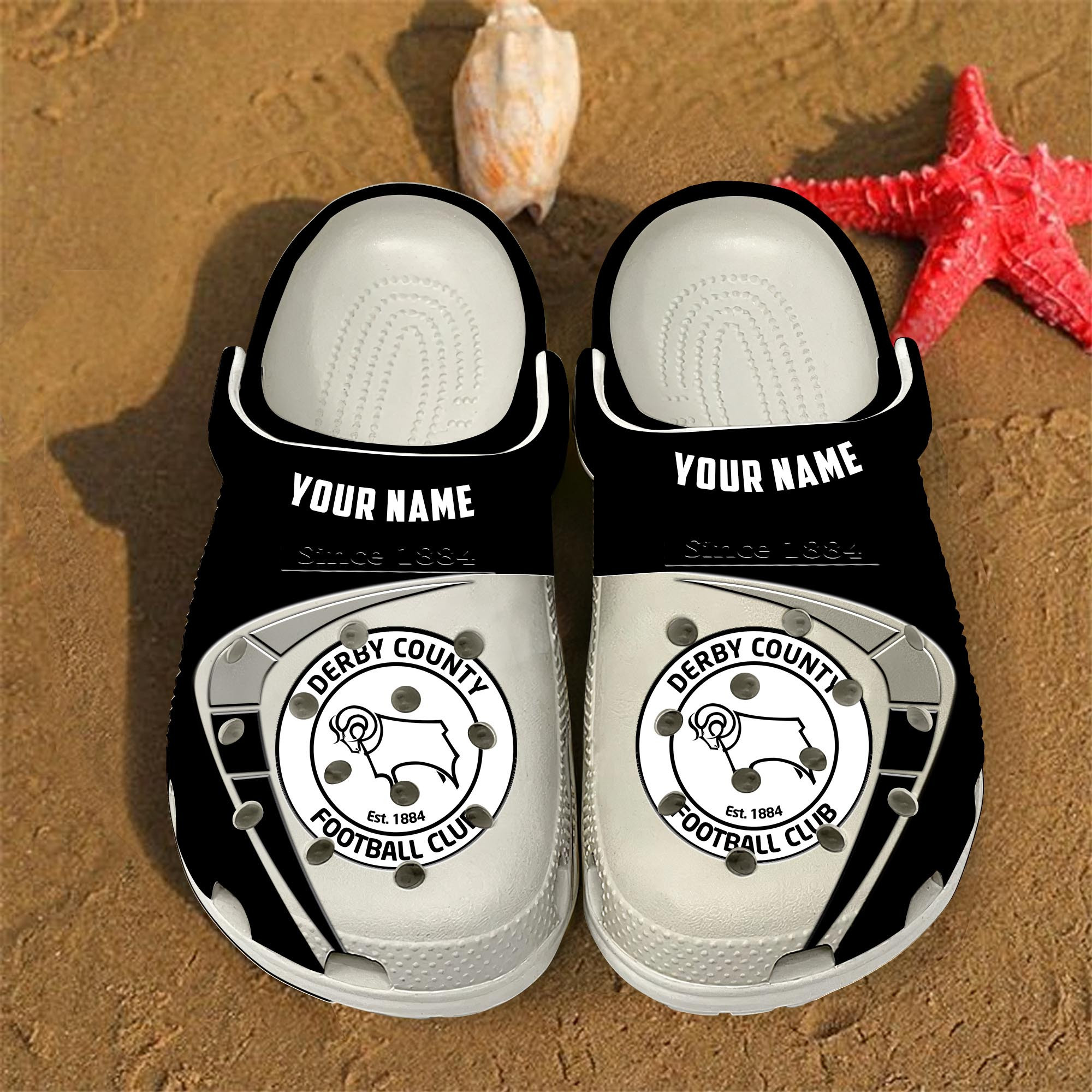 Derby County EFL Crocs Crocband Clogs Shoes Comfortable For Men Women and Kids