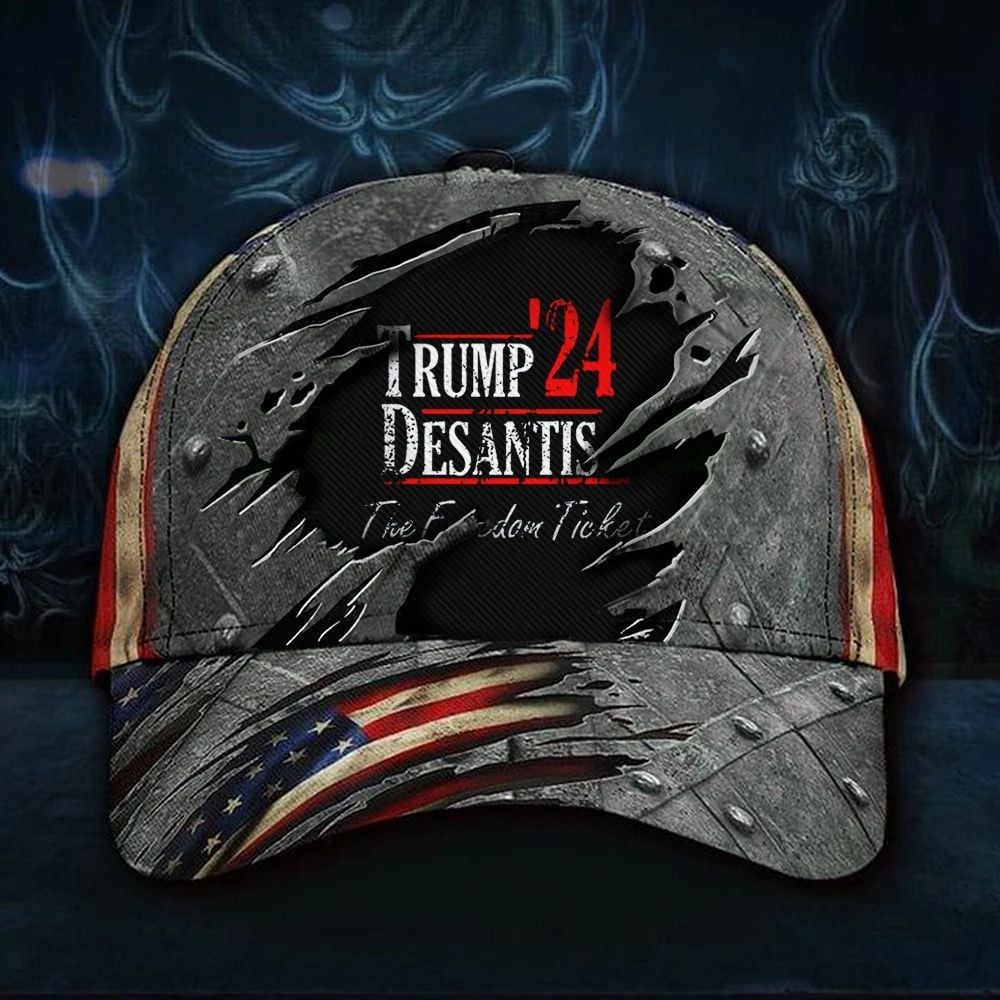 DeSantis 2024 Hat 3D Print Trump DeSantis 24 The Freedom Ticket Vintage American Flag Cap Trucker Hats Custom Hats Gifts For Men & Women