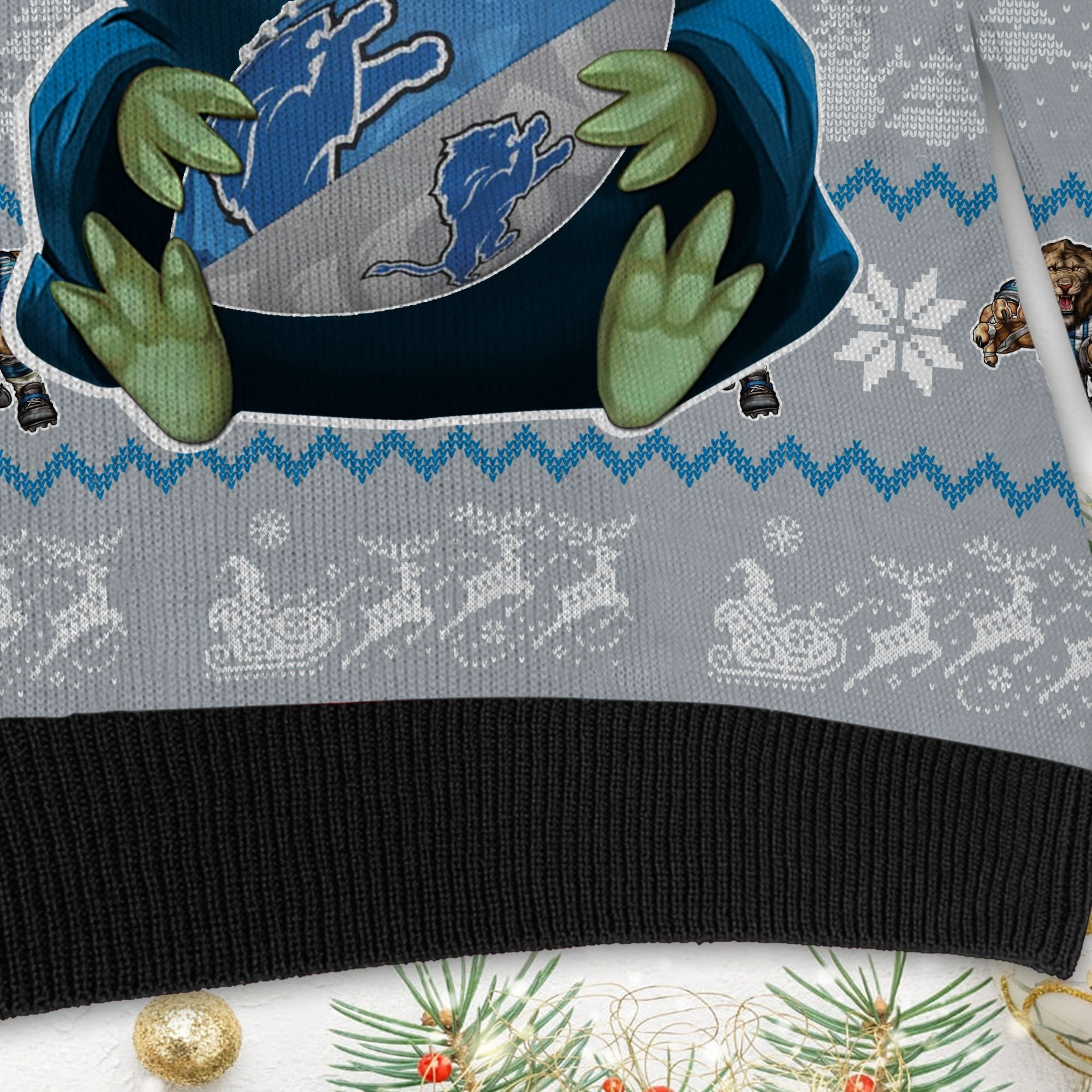 Detroit Lions Baby Yoda Ugly Christmas Sweater Adult 3D Funny Matching for family - Image 5