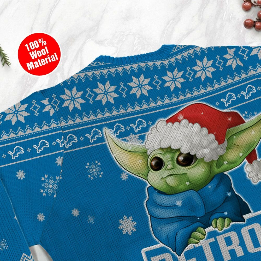 Detroit Lions Cute Baby Yoda Grogu Ugly Christmas Sweater Adult 3D Funny Matching for family - Image 5