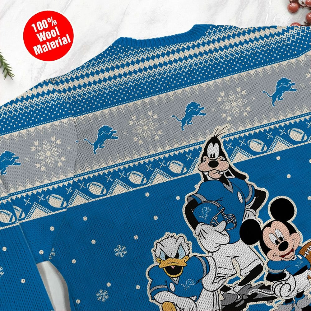 Detroit Lions Disney Donald Duck Mickey Mouse Goofy Personalized Ugly Christmas Sweater Adult 3D Funny Matching for family - Image 5