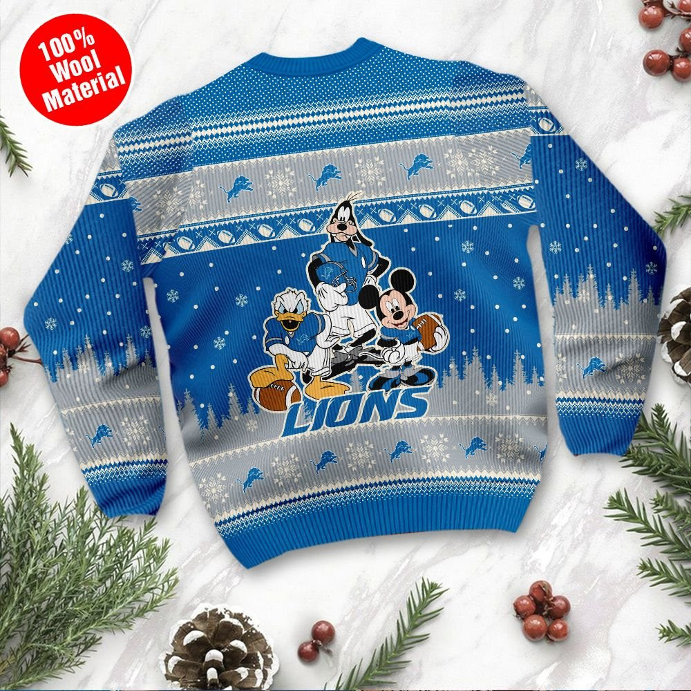 Detroit Lions Disney Donald Duck Mickey Mouse Goofy Personalized Ugly Christmas Sweater Adult 3D Funny Matching for family - Image 3