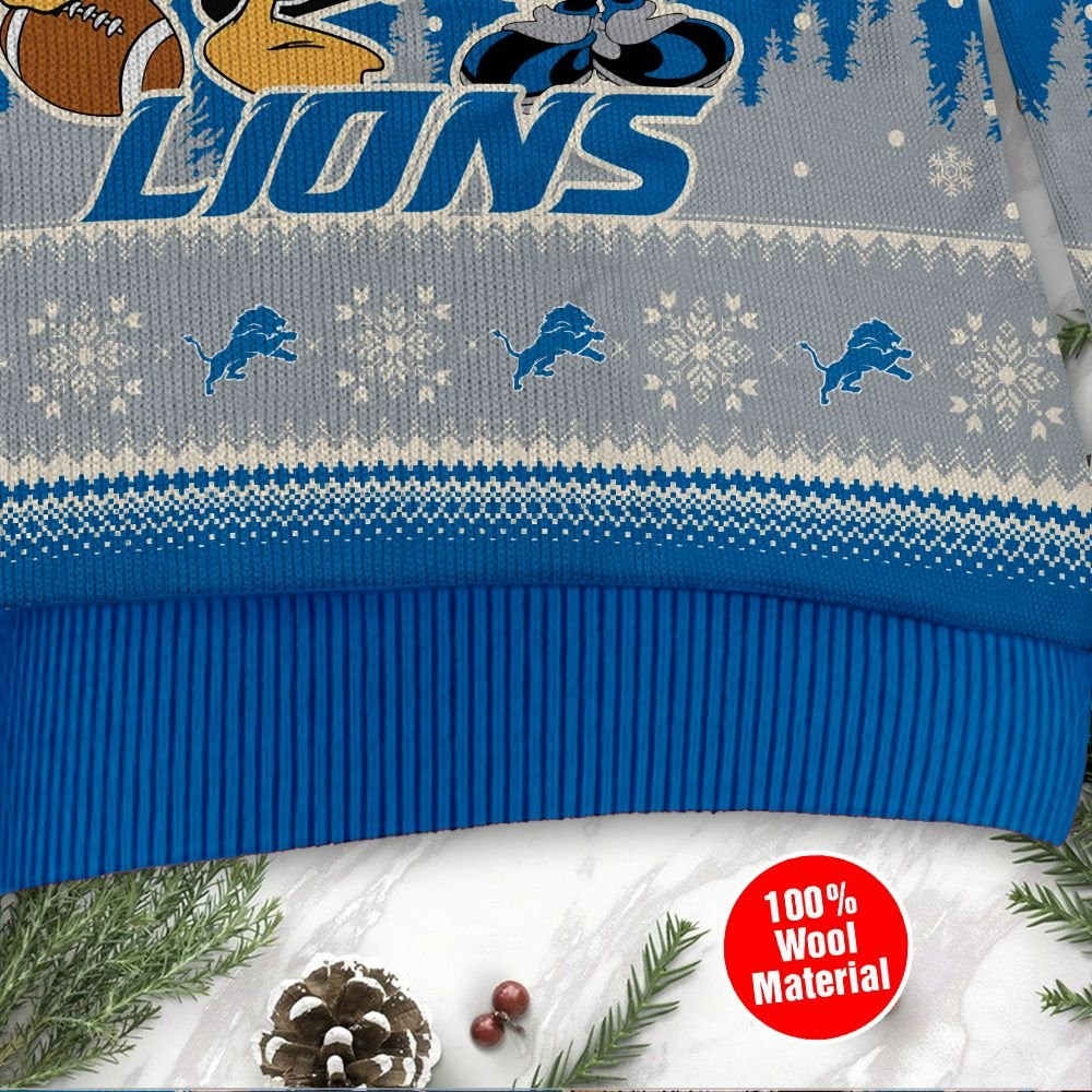 Detroit Lions Disney Donald Duck Mickey Mouse Goofy Personalized Ugly Christmas Sweater Adult 3D Funny Matching for family - Image 4