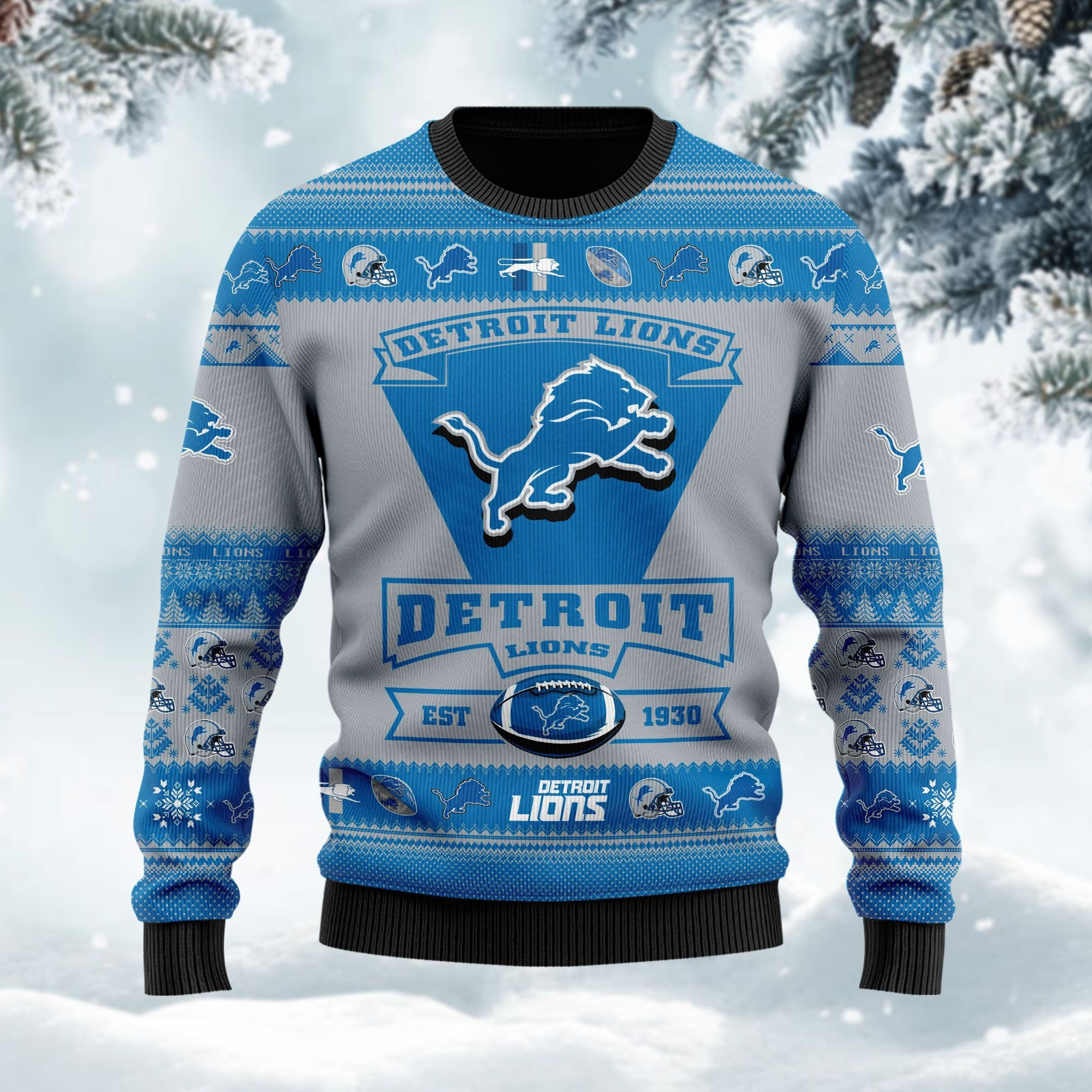 Detroit Lions Football Team Logo Custom Name Personalized Ugly Christmas Sweater Adult 3D Funny Matching for family - Image 3