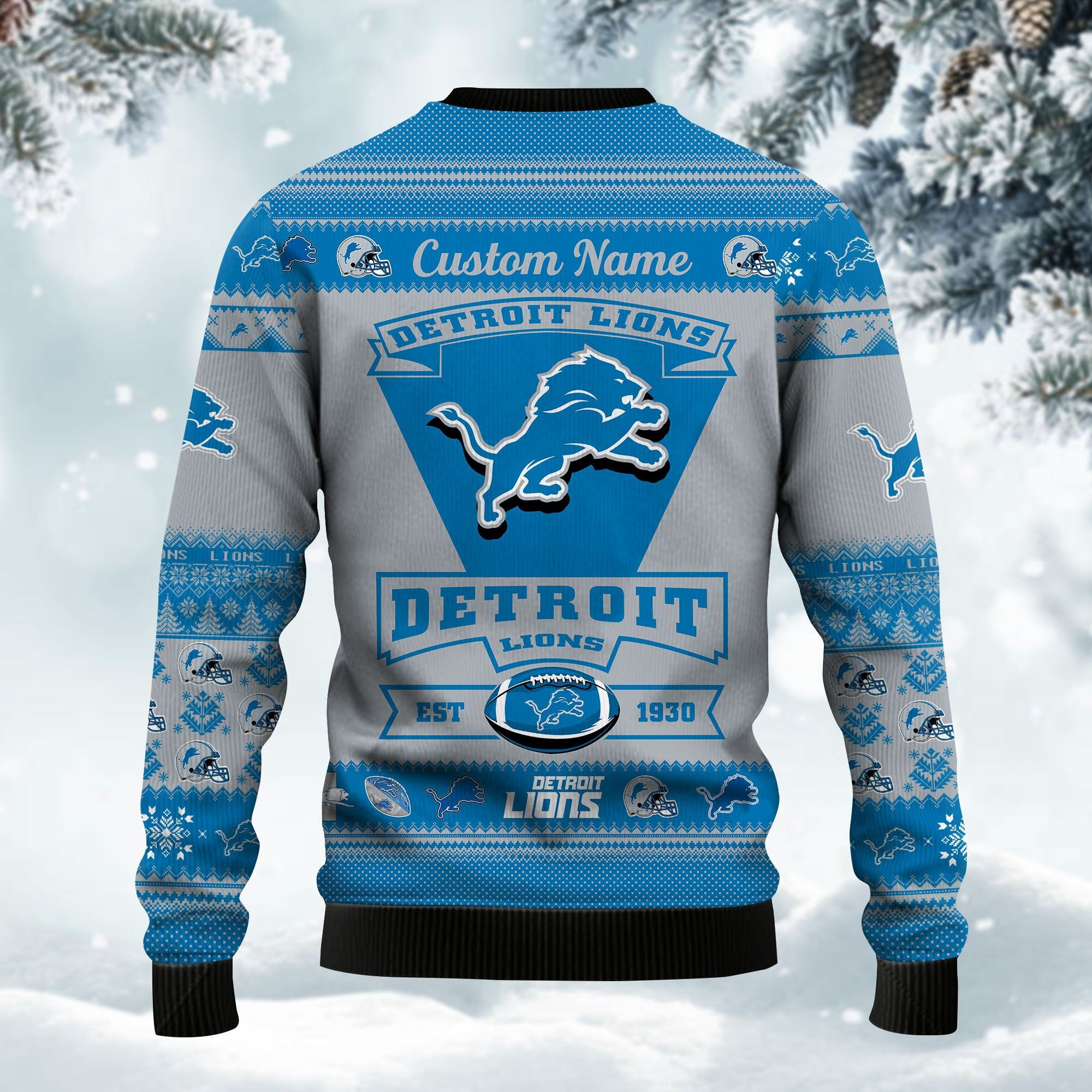 Detroit Lions Football Team Logo Custom Name Personalized Ugly Christmas Sweater Adult 3D Funny Matching for family - Image 4