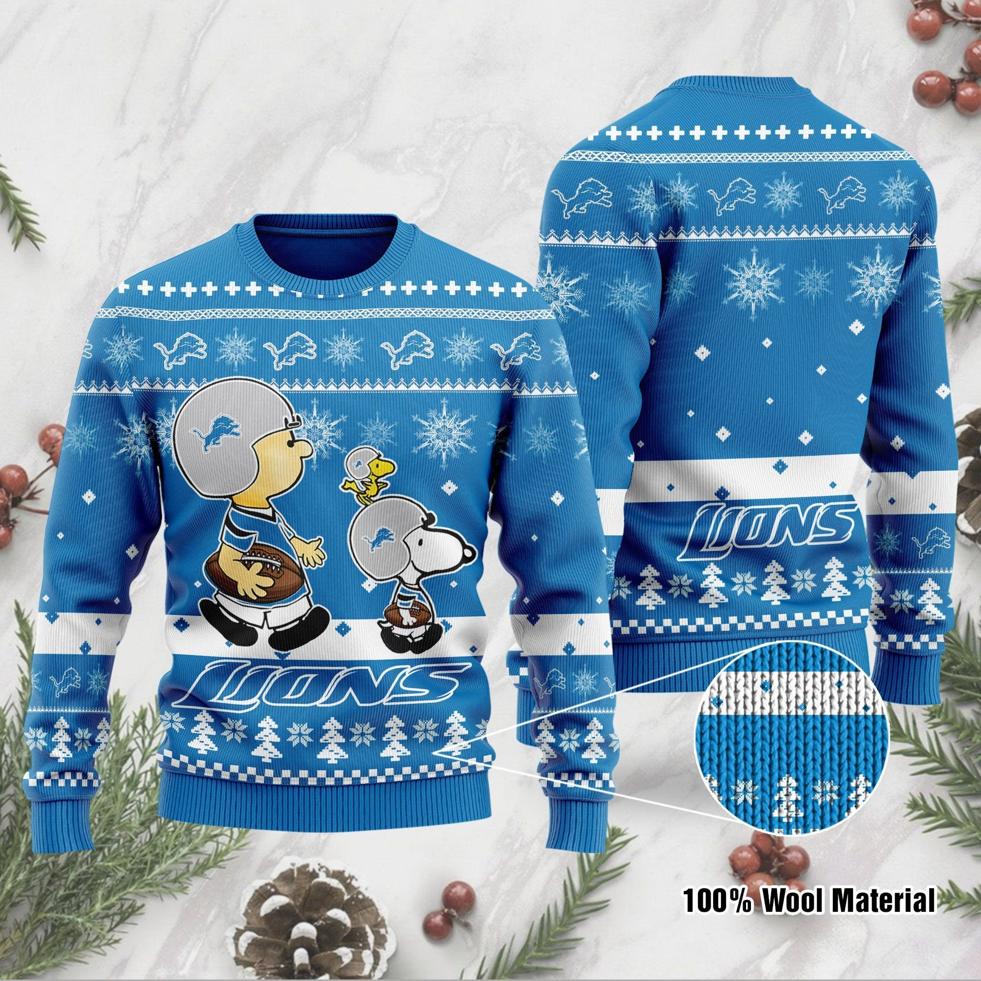 Detroit Lions Funny Charlie Brown Peanuts Snoopy Ugly Christmas Sweater Adult 3D Funny Matching for family