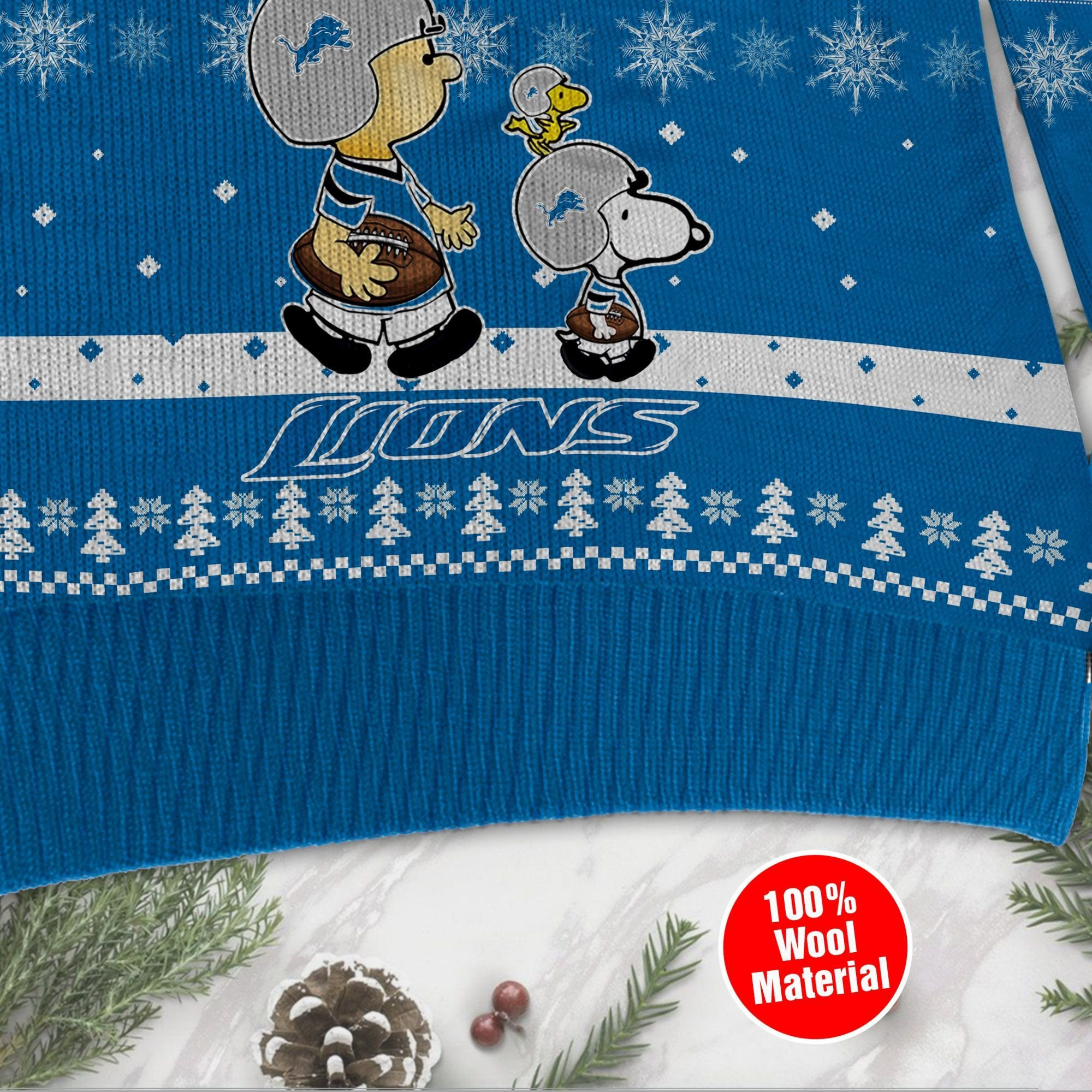 Detroit Lions Funny Charlie Brown Peanuts Snoopy Ugly Christmas Sweater Adult 3D Funny Matching for family - Image 4
