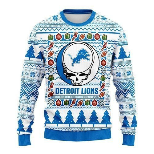 Detroit Lions Grateful Dead For Unisex Ugly Christmas Sweater Adult 3D Funny Matching for family