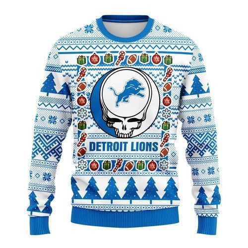 Detroit Lions Grateful Dead Ugly Christmas Sweater Adult 3D Funny Matching for family