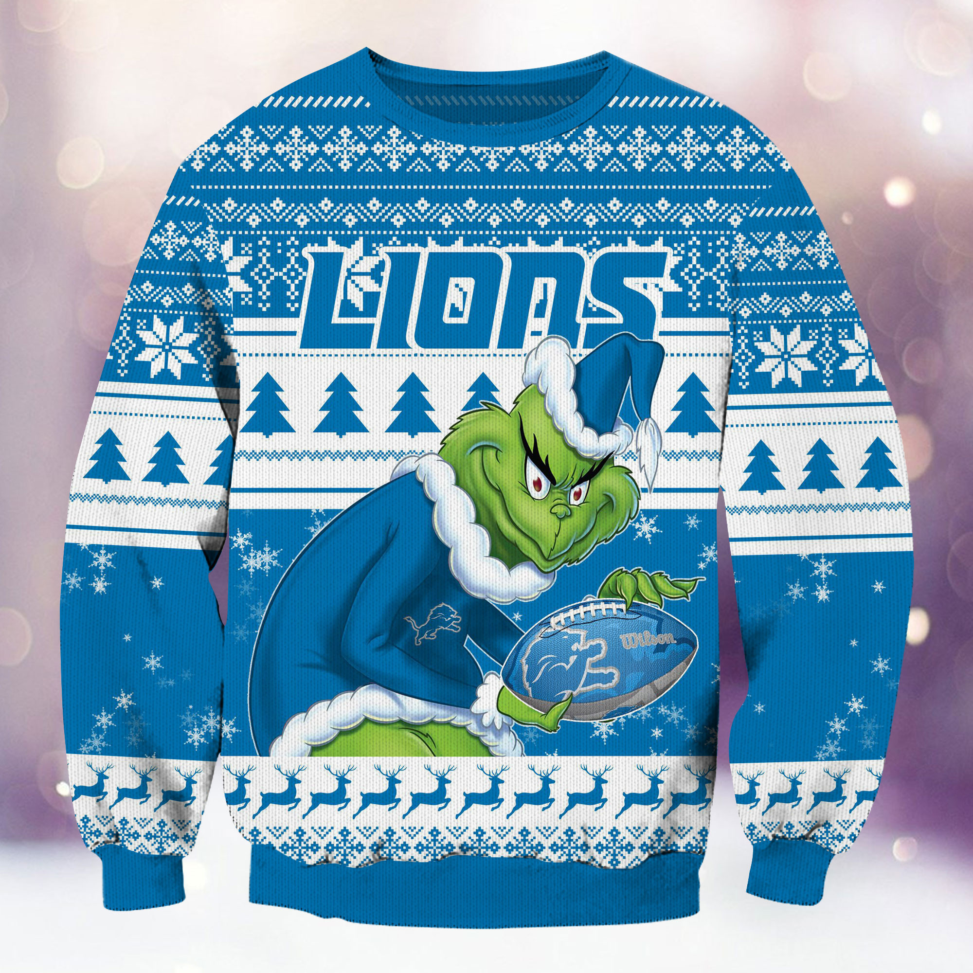 Detroit Lions Grinch Ugly Christmas Sweater Adult 3D Funny Matching for family - Image 2