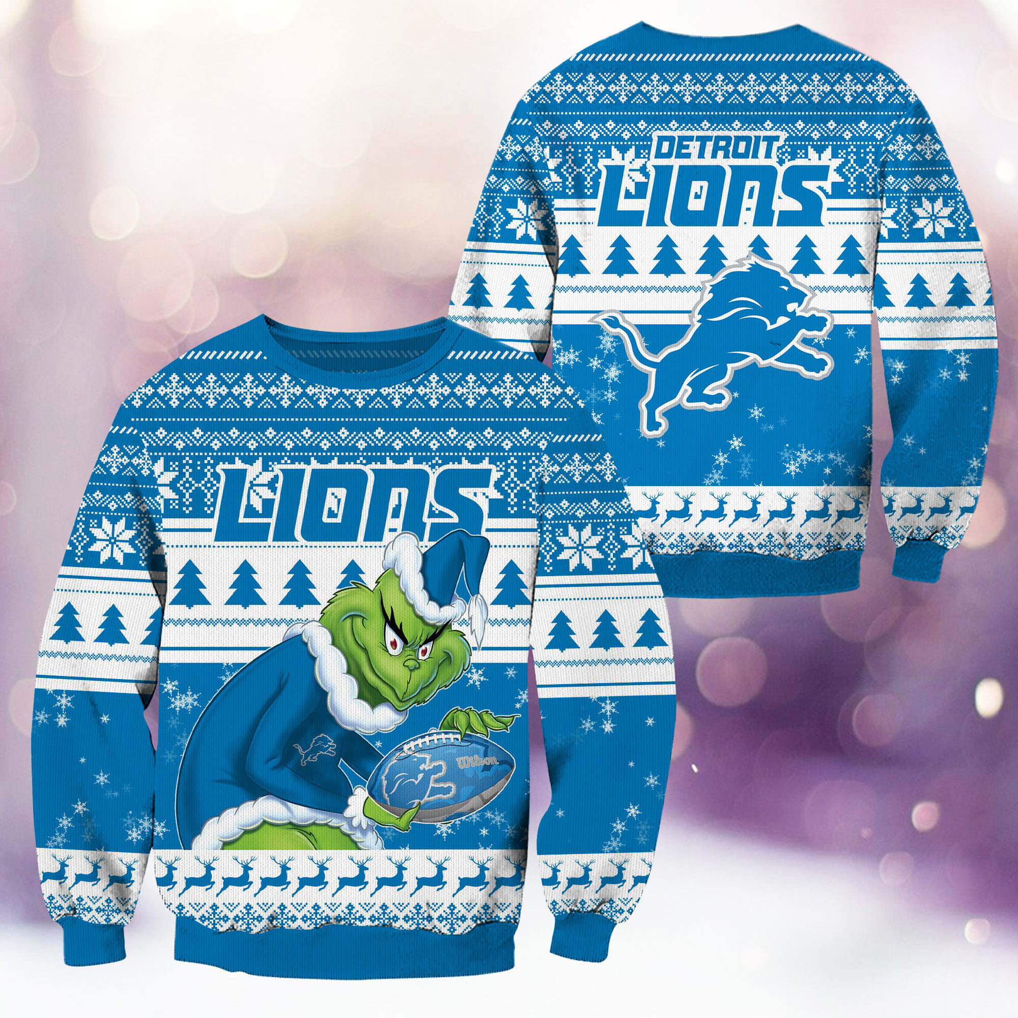 Detroit Lions Grinch Ugly Christmas Sweater Adult 3D Funny Matching for family