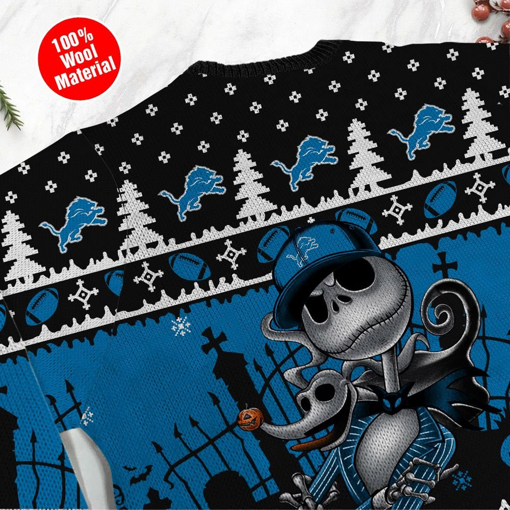 Detroit Lions Jack Skellington Halloween Holiday Party Ugly Christmas Sweater Adult 3D Funny Matching for family - Image 5