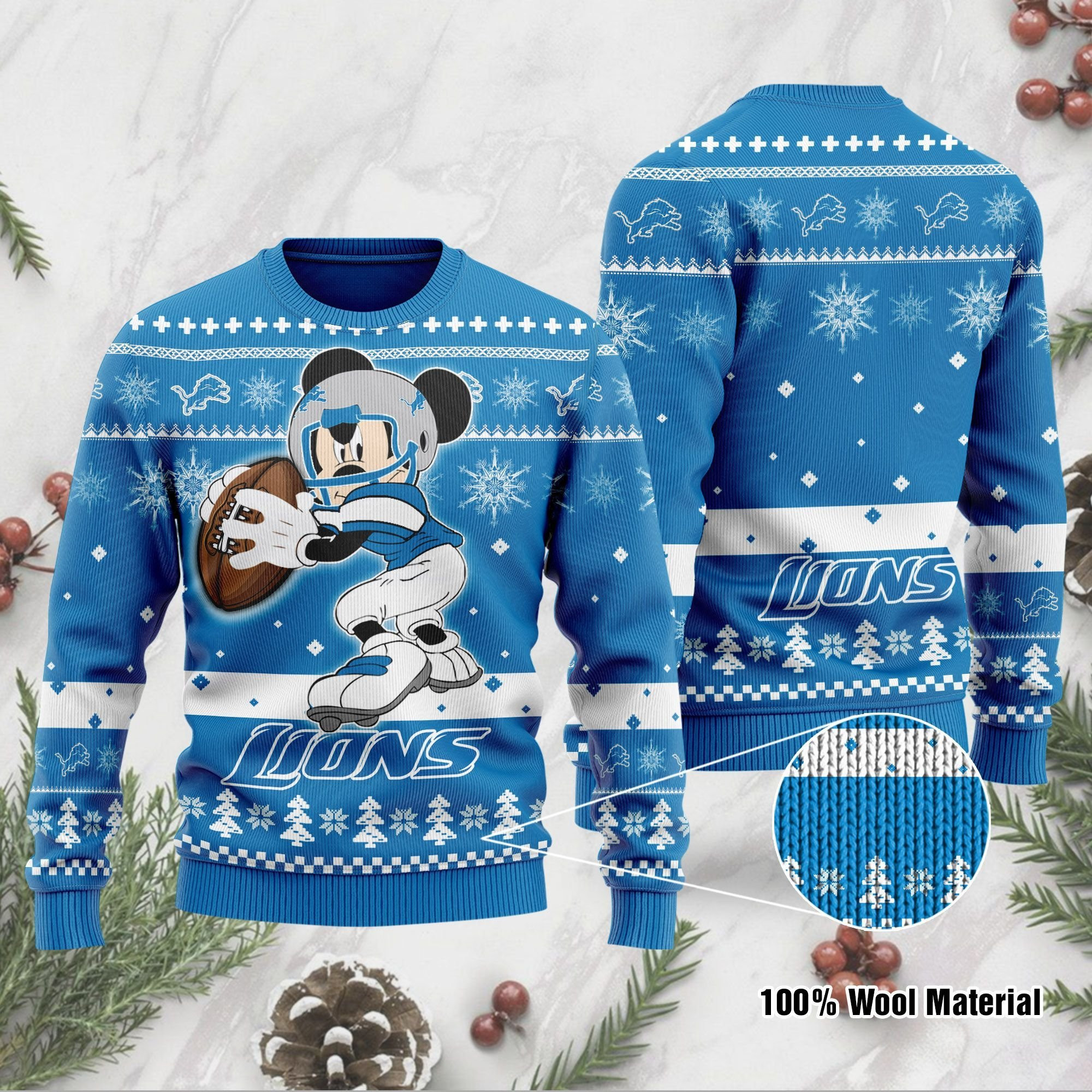 Detroit Lions Mickey Mouse Funny Ugly Christmas Sweater Adult 3D Funny Matching for family