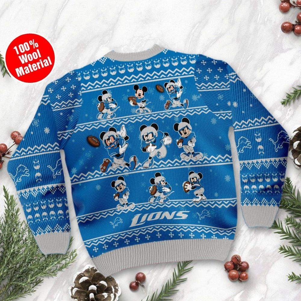 Detroit Lions Mickey Mouse Holiday Party Ugly Christmas Sweater Adult 3D Funny Matching for family - Image 3