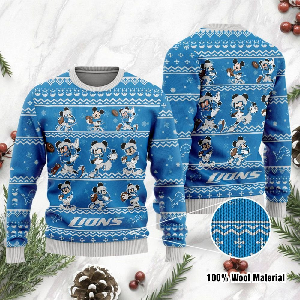 Detroit Lions Mickey Mouse Ugly Christmas Sweater Adult 3D Funny Matching for family