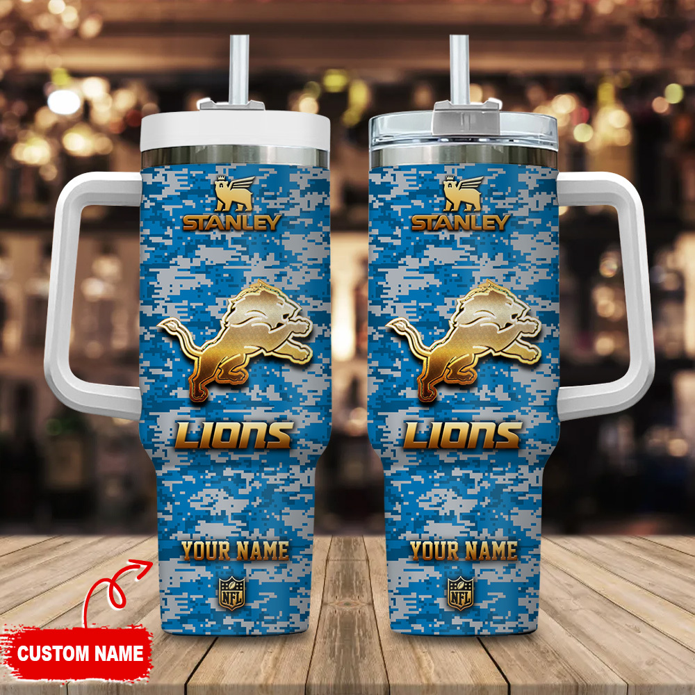 Detroit Lions NFL Camouflage Golden Logo Custom Stanley Cup 40 oz 30 oz Tumbler With HandleTVC2301110