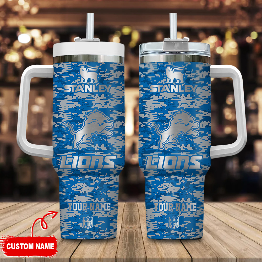 Detroit Lions NFL Camouflage Silver Logo Custom Stanley Cup 40 oz 30 oz Tumbler With HandleTVC2301111