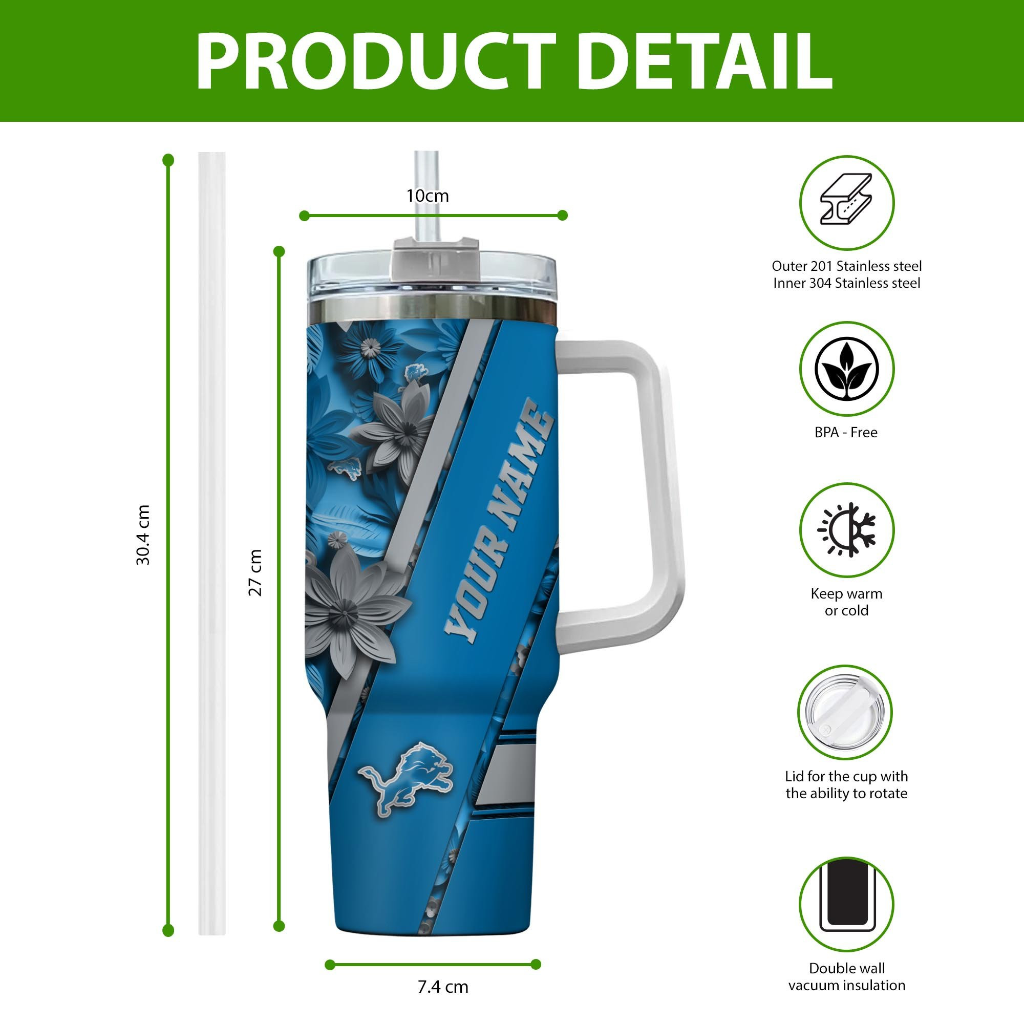 Detroit Lions NFL Custom Stanley Cup 40 oz 30 oz Tumbler With HandleTVC230104 - Image 2