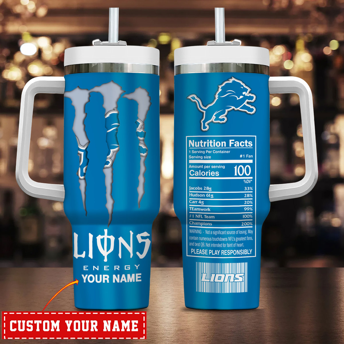 Detroit Lions NFL Energy Nutrition Facts Custom Stanley Cup 40 oz 30 oz Tumbler With HandleTVC230172