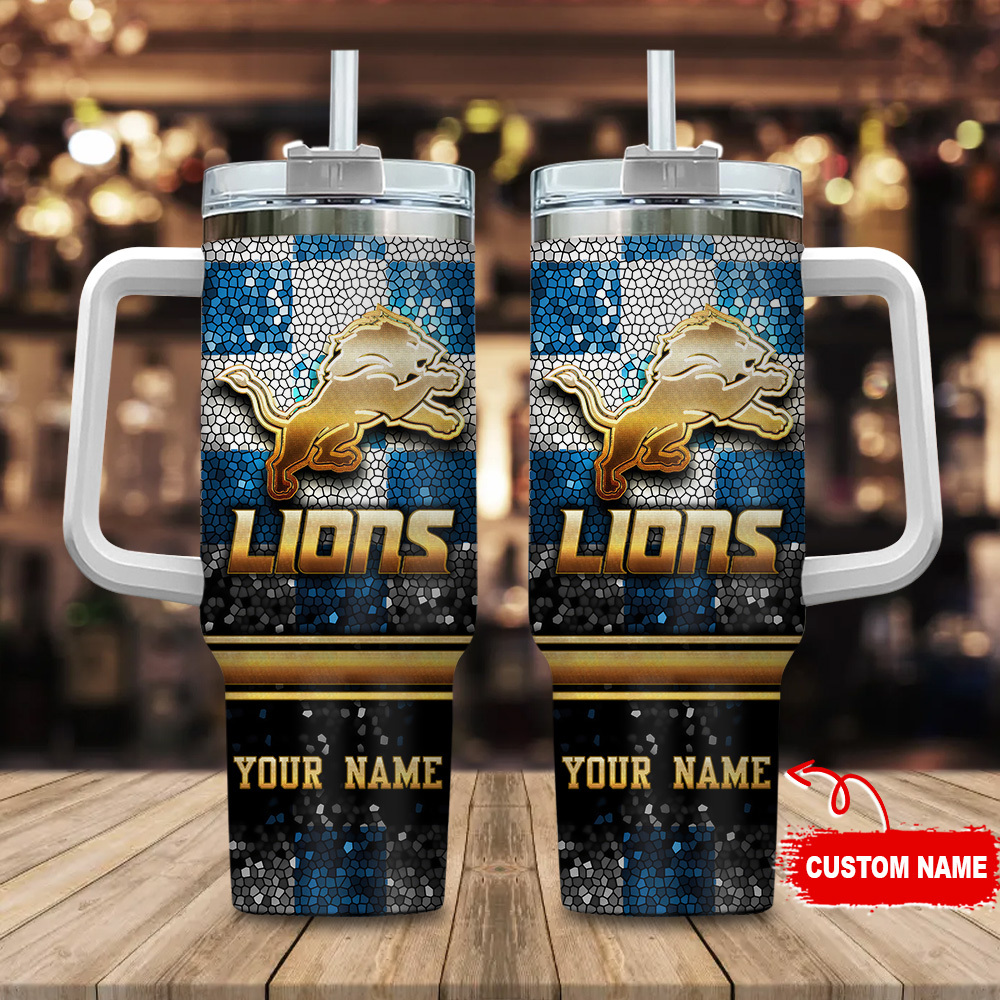 Detroit Lions NFL Glitter Golden Logo Custom Stanley Cup 40 oz 30 oz Tumbler With HandleTVC2301113