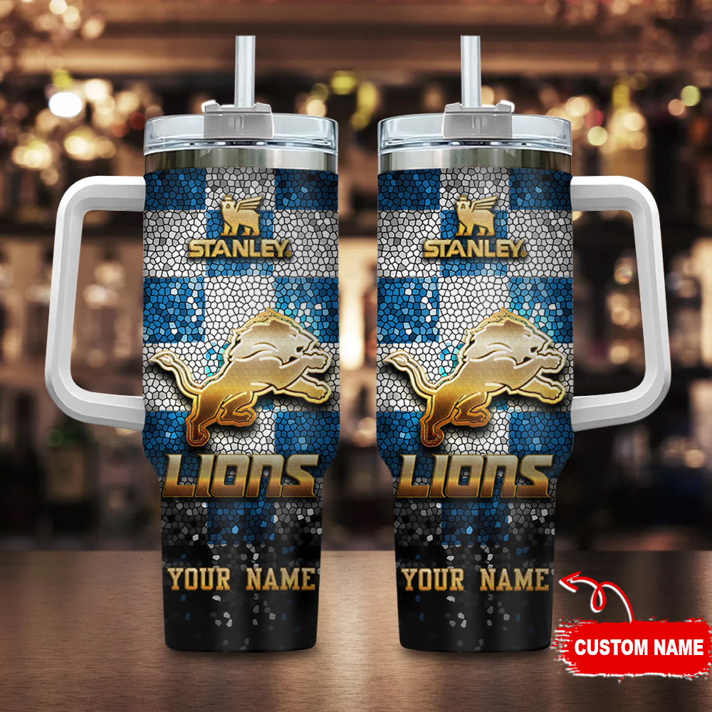 Detroit Lions NFL Glitter Golden Logo Custom Stanley Cup 40 oz 30 oz Tumbler With HandleTVC2301116