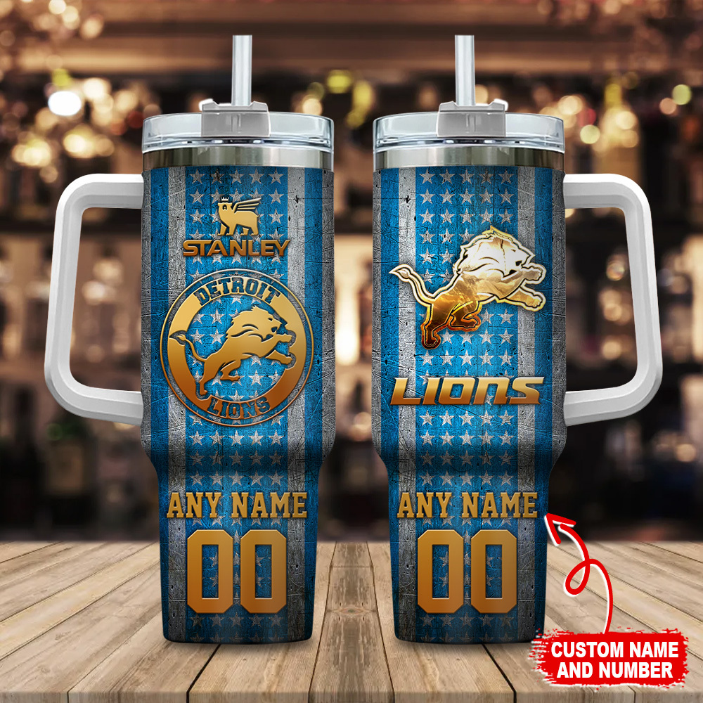 Detroit Lions NFL Golden Logos US Flag Custom Stanley Cup 40 oz 30 oz Tumbler With HandleTVC230180