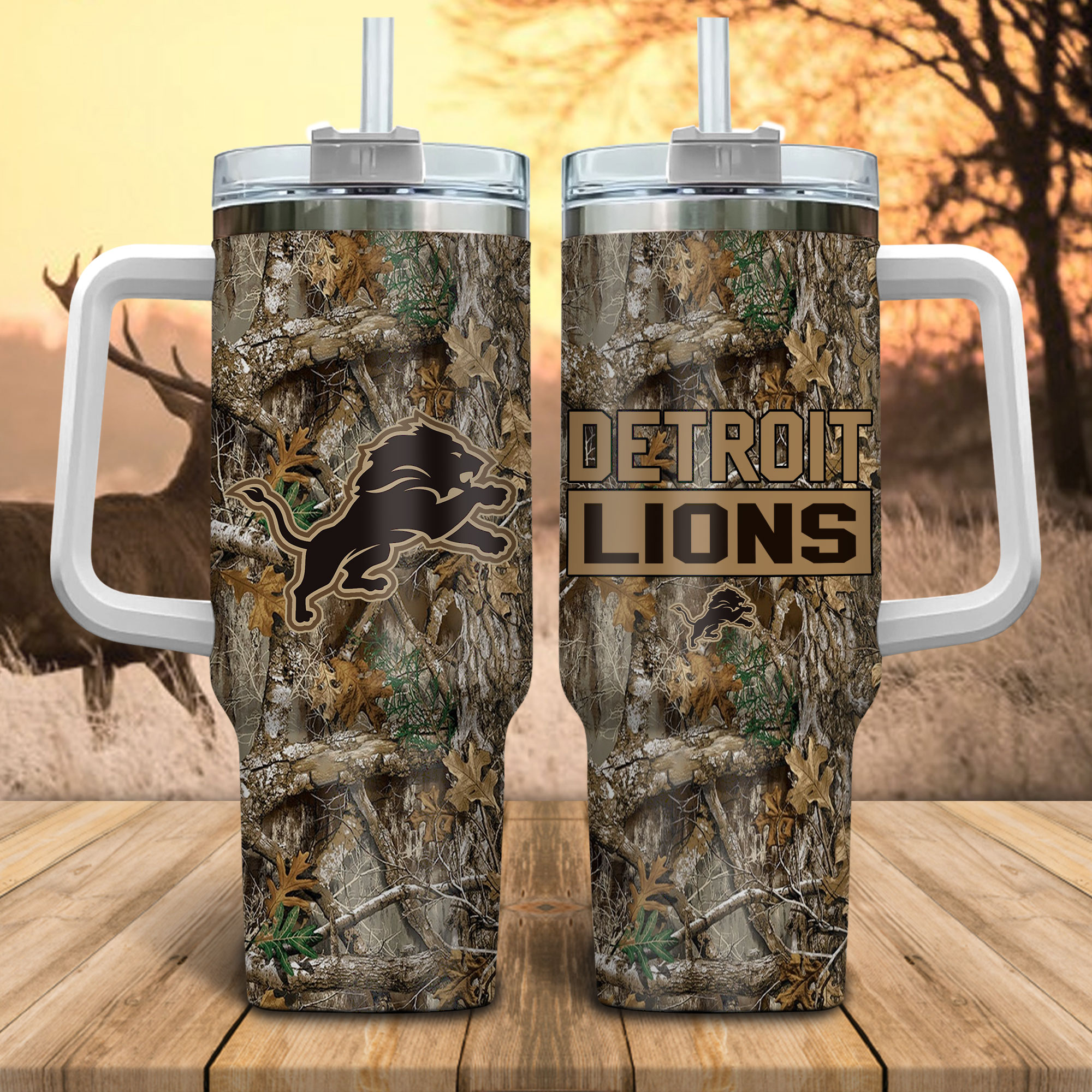 Detroit Lions NFL Hunting Realtree Custom Stanley Cup 40 oz 30 oz Tumbler With HandleTVC230145