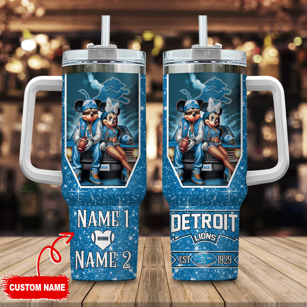 Detroit Lions NFL Mickey And Minnie Couple Custom Stanley Cup 40 oz 30 oz Tumbler With HandleTVC230187