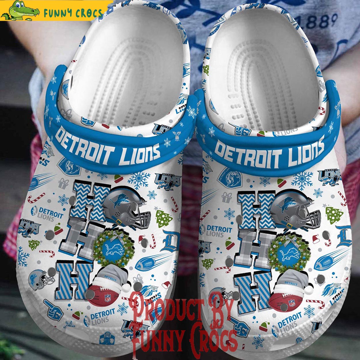 Detroit Lions NFL Sport Christmas Crocs Crocband Clogs Shoes Comfortable For Men Women and Kids
