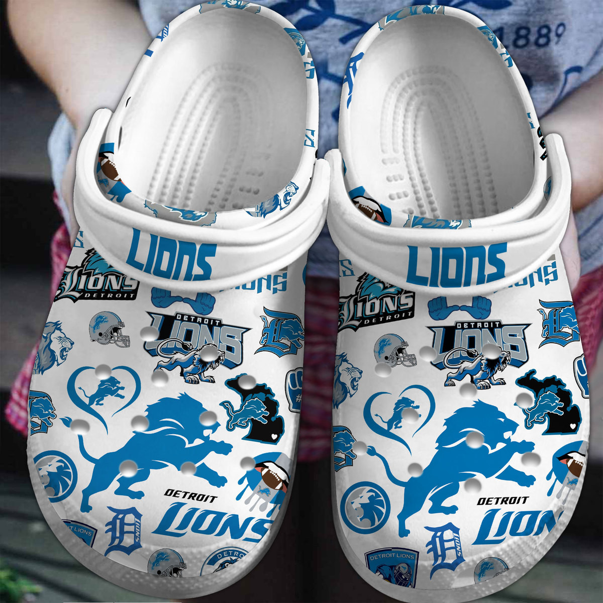 Detroit Lions NFL Sport Crocs Crocband Clogs Shoes Comfortable For Men Women and Kids