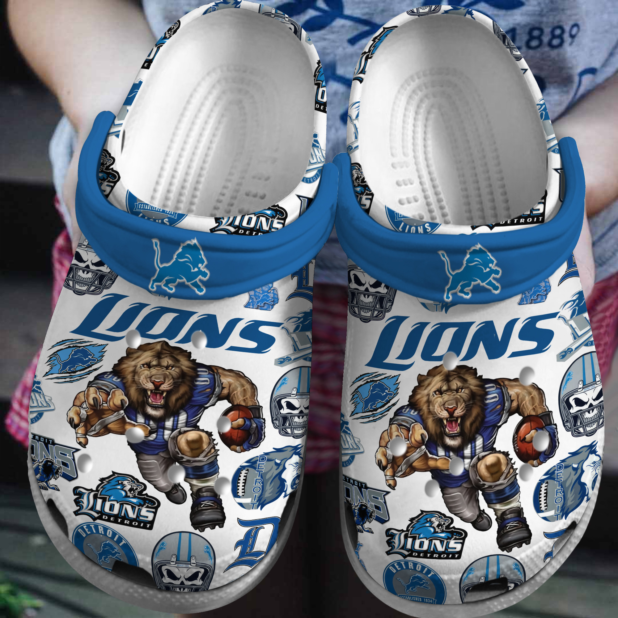 Detroit Lions NFL Sport Crocs Crocband Clogs Shoes Comfortable For Men Women and Kids