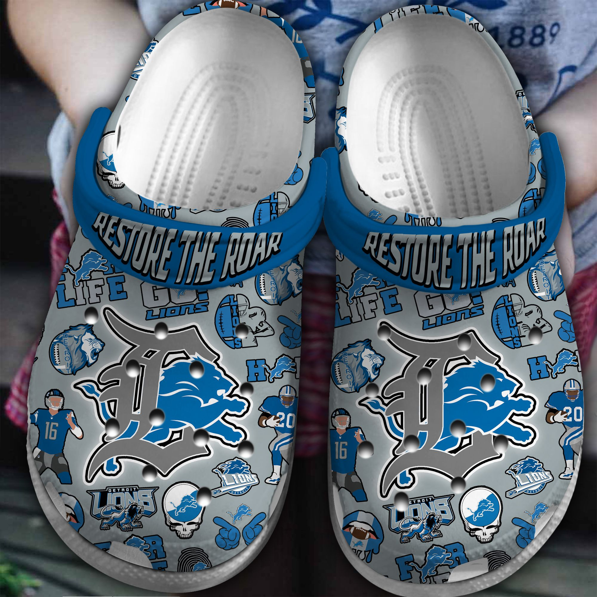 Detroit Lions NFL Sport Crocs Crocband Clogs Shoes Comfortable For Men Women and Kids