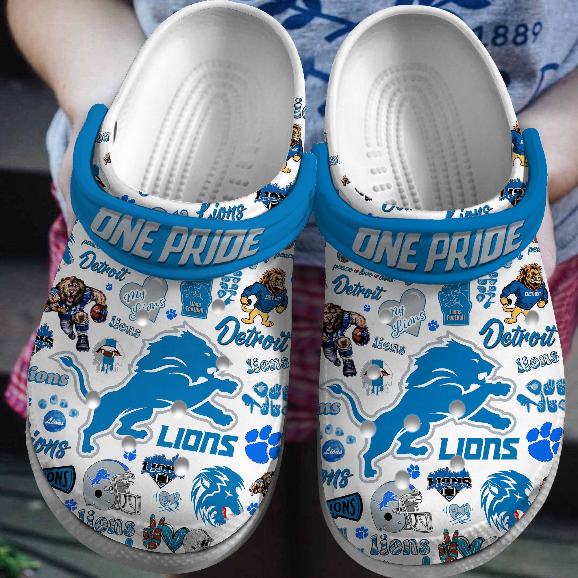 Detroit Lions NFL Sport Crocs Crocband Clogs Shoes Comfortable For Men Women and Kids