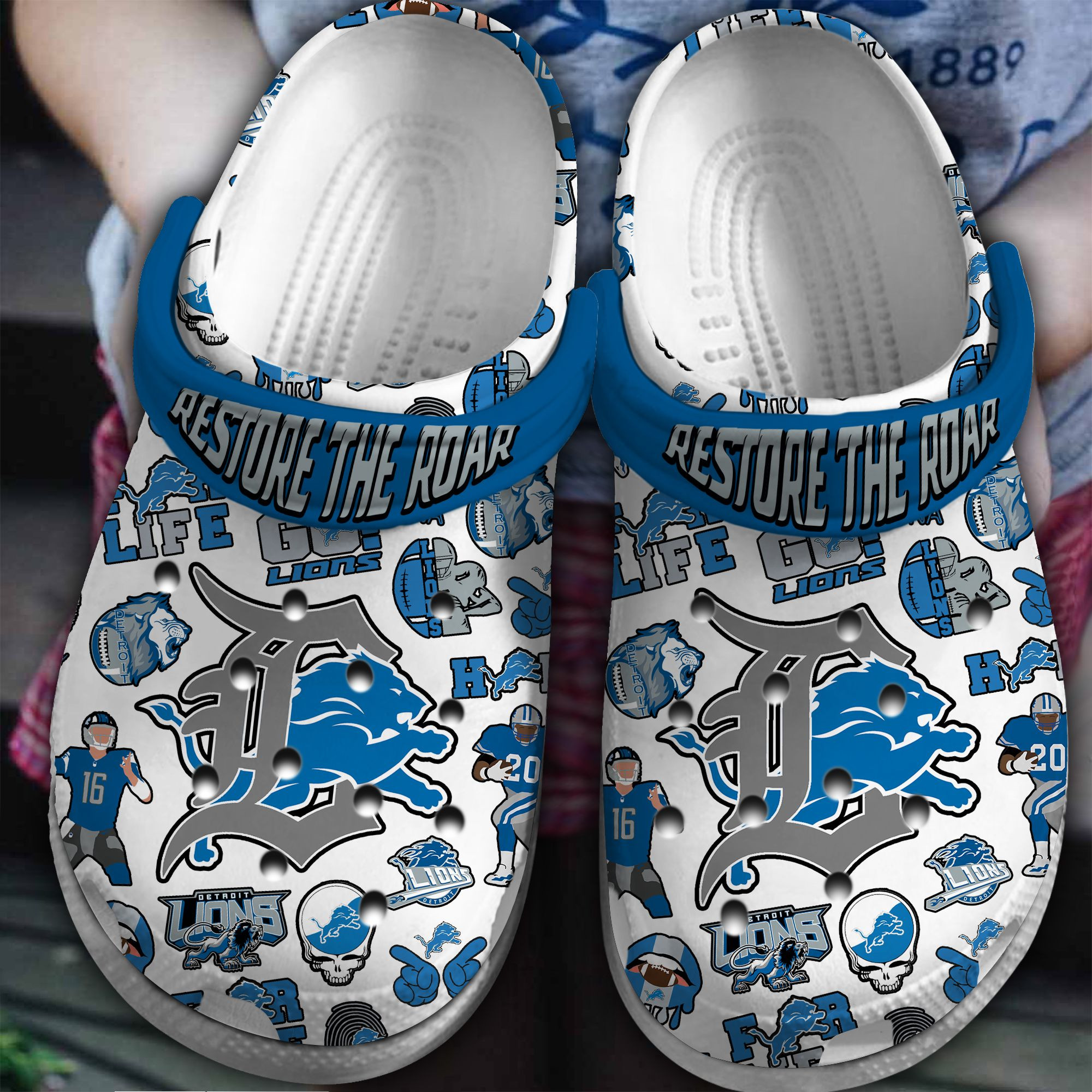 Detroit Lions NFL Sport Crocs Crocband Clogs Shoes Comfortable For Men Women and Kids
