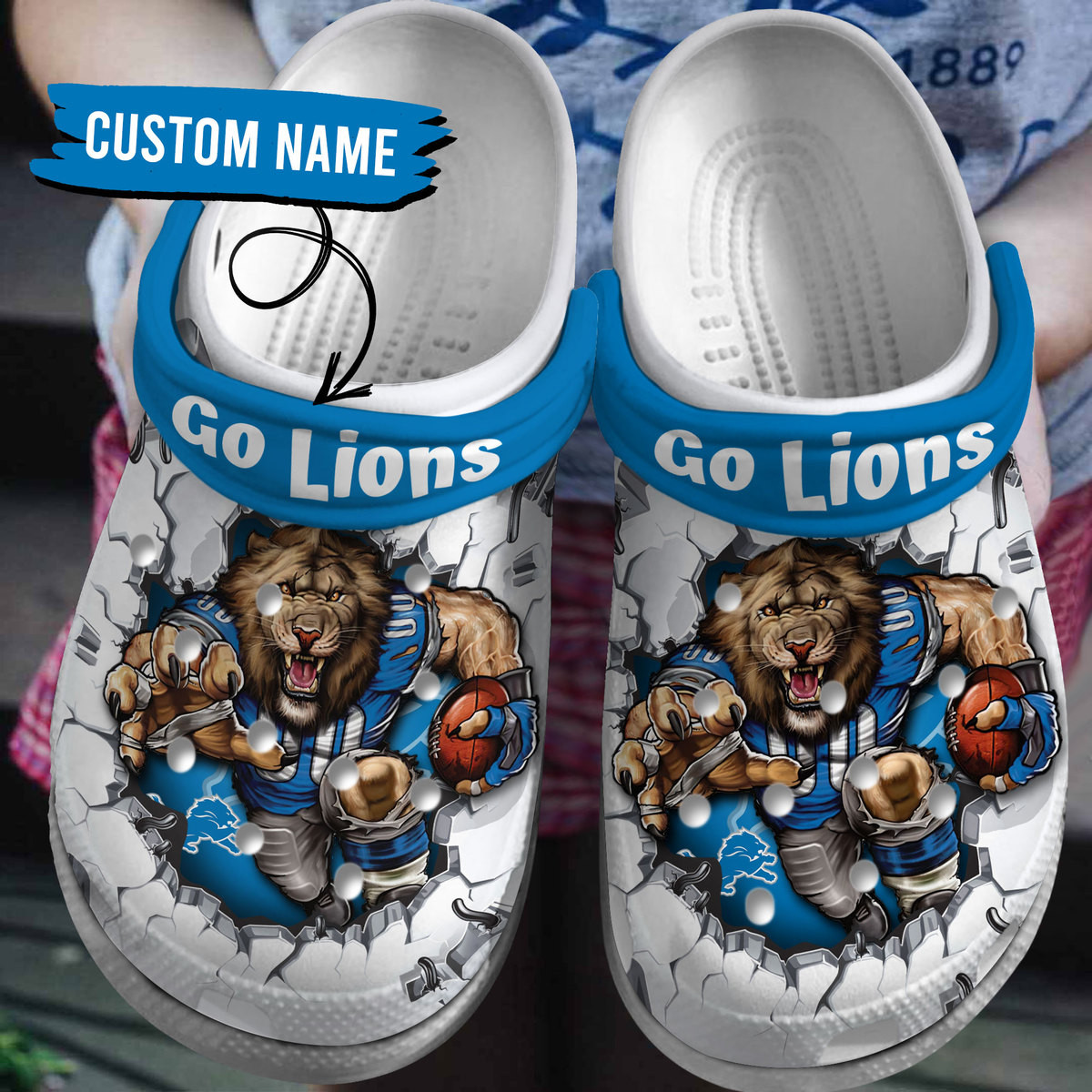 Detroit Lions NFL Sport Crocs Crocband Clogs Shoes Comfortable For Men Women and Kids