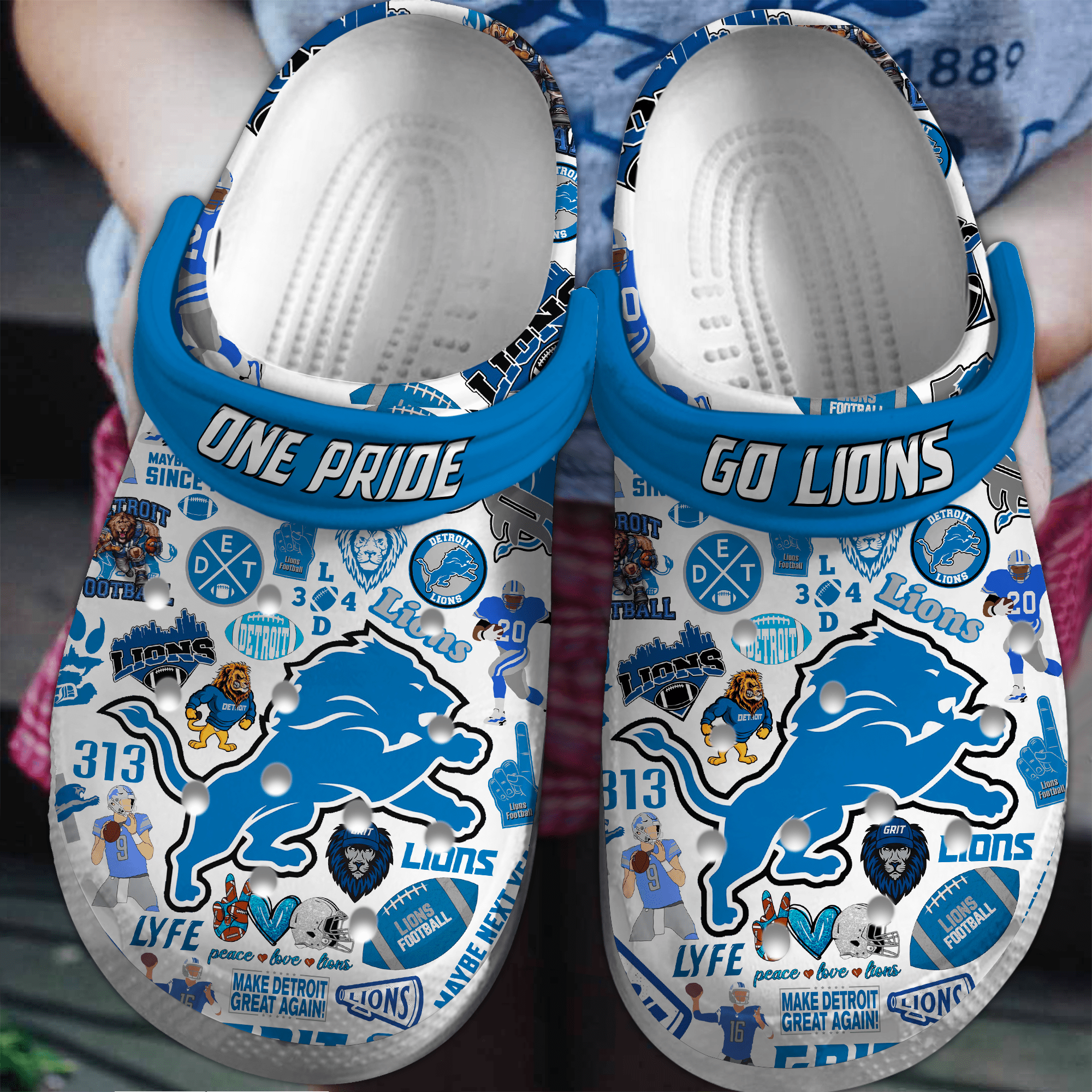 Detroit Lions NFL Sport Crocs Crocband Clogs Shoes Comfortable For Men Women and Kids