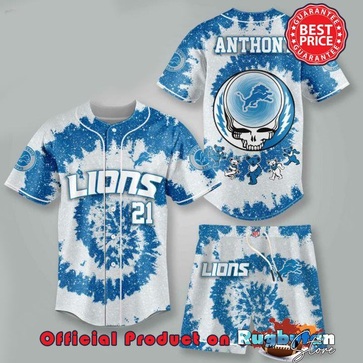 Detroit Lions NLF Grateful Dead 3D Personalized Premium Baseball Jersey