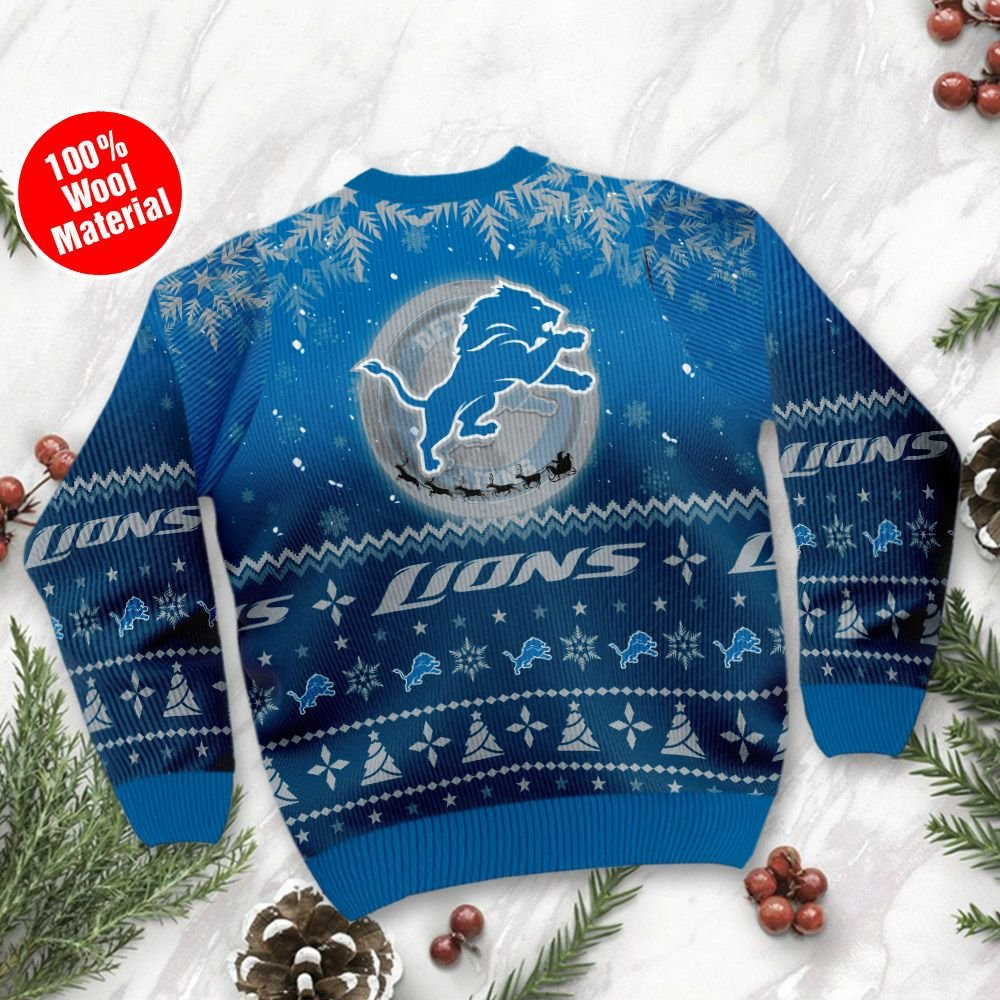 Detroit Lions Santa Claus In The Moon Ugly Christmas Sweater Adult 3D Funny Matching for family - Image 3